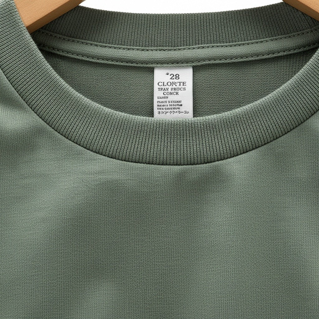 Long Sleeve Crew Neck T Shirt - Moss Green - Texture Close Up