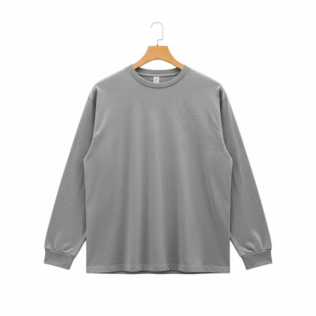 Long Sleeve Crew Neck T Shirt - Ash Gray - Front View