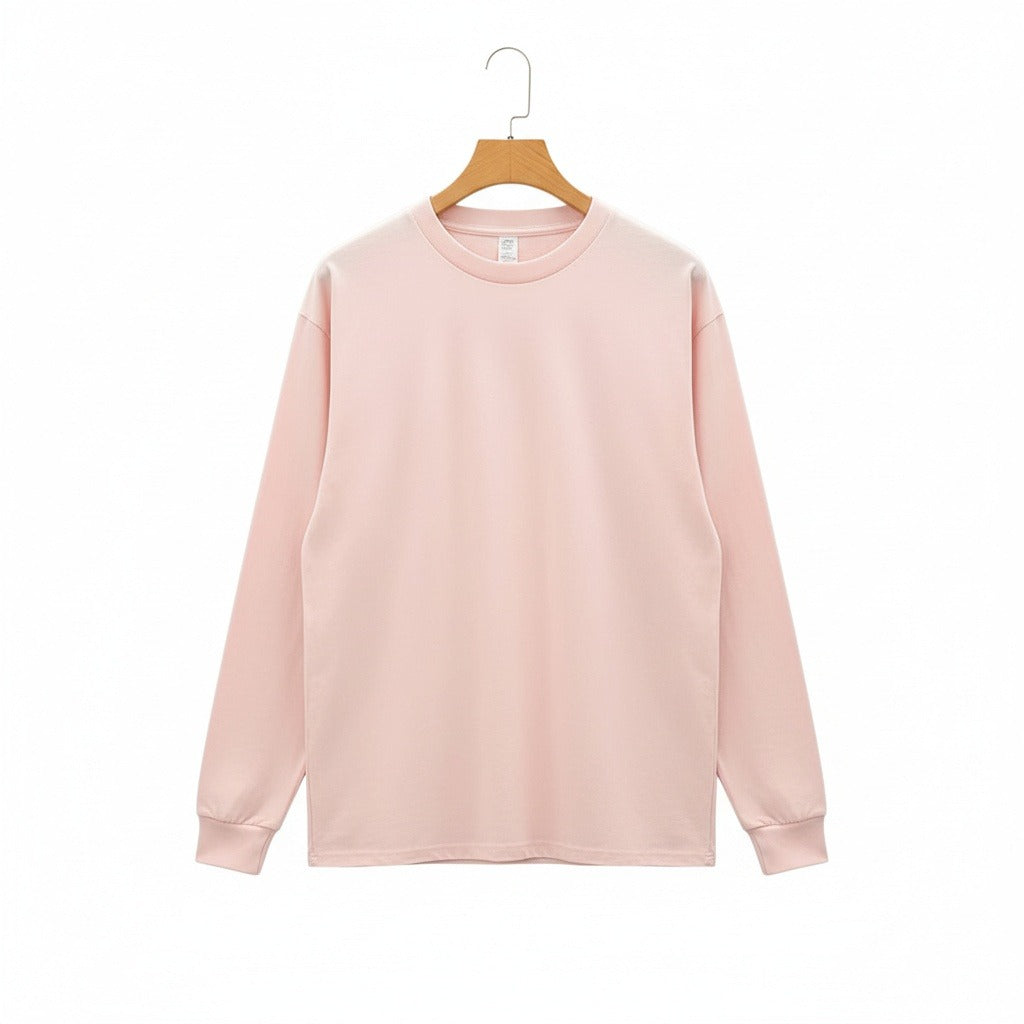 Long Sleeve Crew Neck T Shirt - Pale Pink - Front View