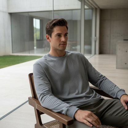 Long Sleeve Crew Neck T Shirt - Ash Gray - Side Profile