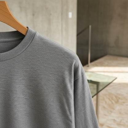 Long Sleeve Crew Neck T Shirt - Ash Gray - Back View