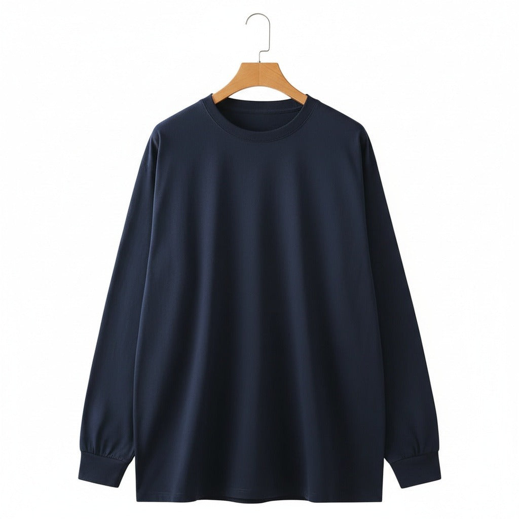 Long Sleeve Crew Neck T Shirt - Midnight Blue - Front View