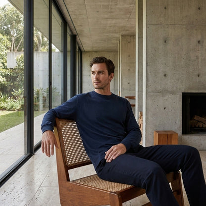 Long Sleeve Crew Neck T Shirt - Midnight Blue - Side Profile