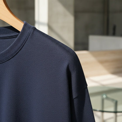 Long Sleeve Crew Neck T Shirt - Midnight Blue - Back View