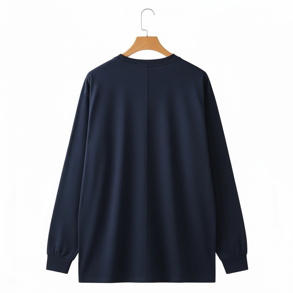 Long Sleeve Crew Neck T Shirt - Midnight Blue - Fabric Detail