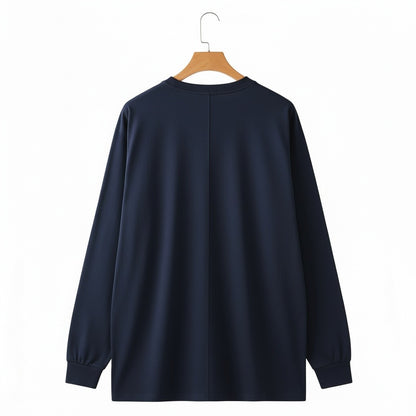 Long Sleeve Crew Neck T Shirt - Midnight Blue - Fabric Detail