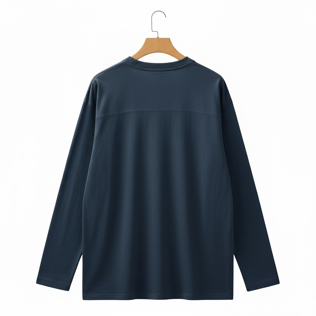Long Sleeve Henley T Shirt - Dark Slate Blue - Fabric Detail