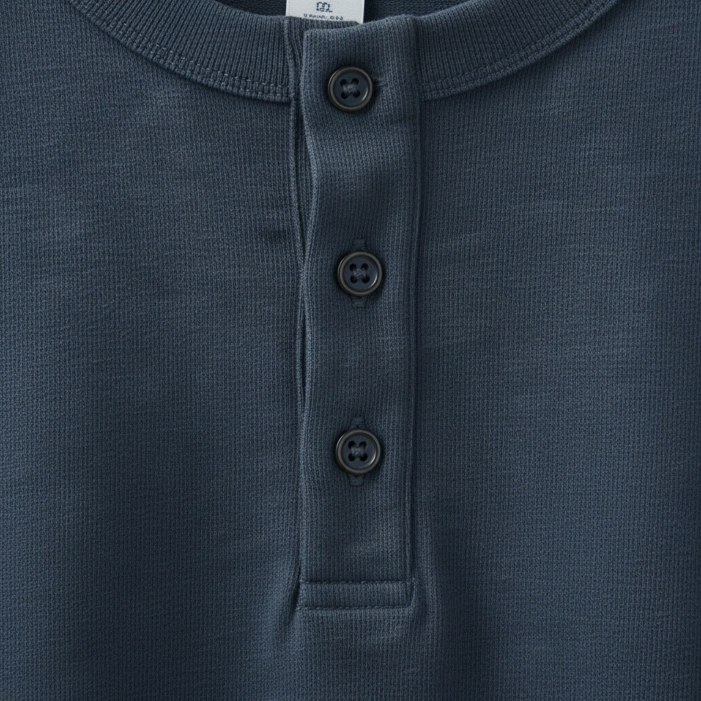 Long Sleeve Henley T Shirt - Dark Slate Blue - Texture Close Up