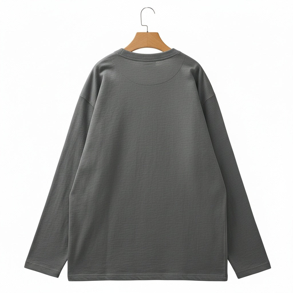 Long Sleeve Henley T Shirt - Heather Grey - Fabric Detail