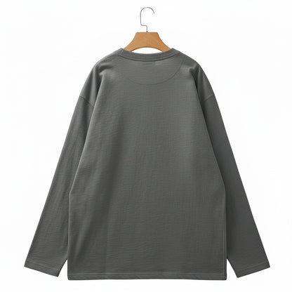 Long Sleeve Henley T Shirt - Heather Grey - Fabric Detail
