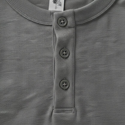 Long Sleeve Henley T Shirt - Heather Grey - Texture Close Up