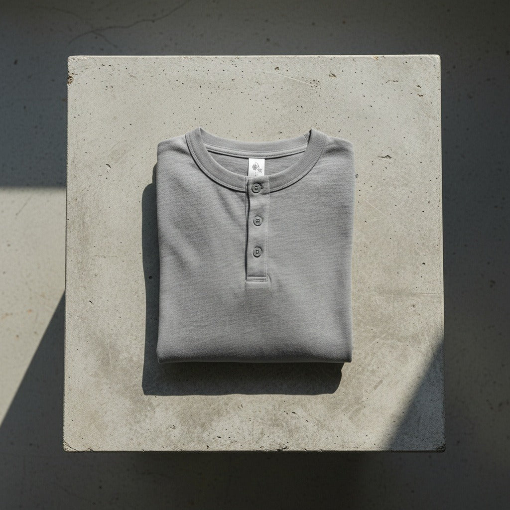 Long Sleeve Henley T Shirt - Heather Grey - Lifestyle Inspiration
