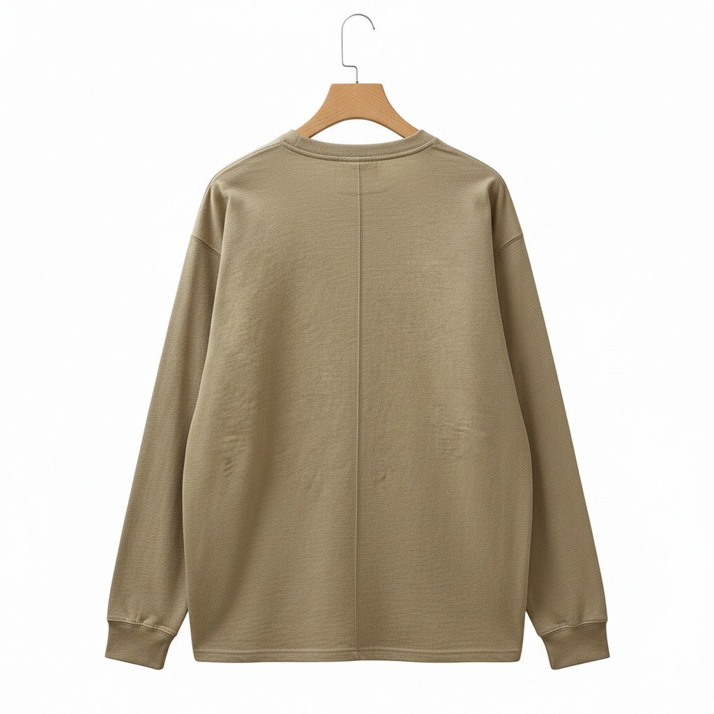 Long Sleeve Henley T Shirt - Khaki - Fabric Detail