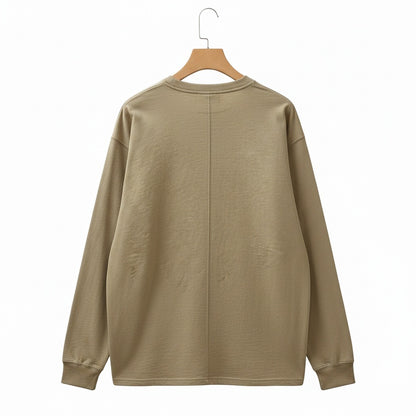 Long Sleeve Henley T Shirt - Khaki - Fabric Detail