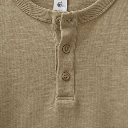 Long Sleeve Henley T Shirt - Khaki - Texture Close Up