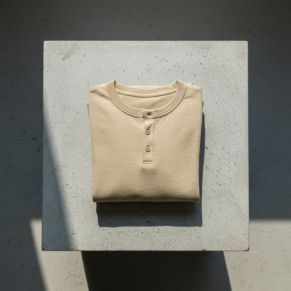 Long Sleeve Henley T Shirt - Khaki - Lifestyle Inspiration