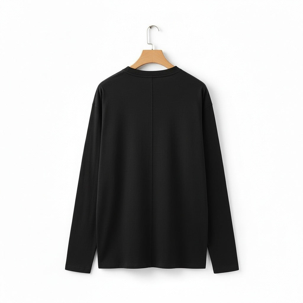 Long Sleeve Henley T Shirt - Black - Fabric Detail