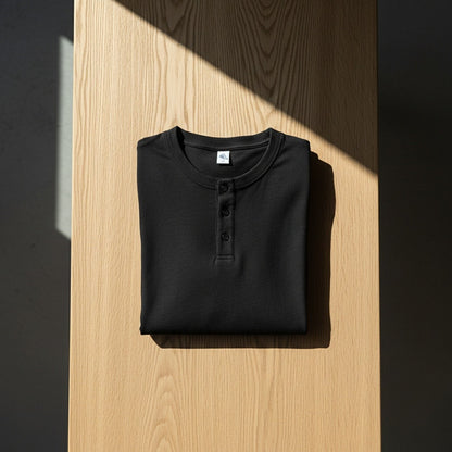 Long Sleeve Henley T Shirt - Black - Lifestyle Inspiration