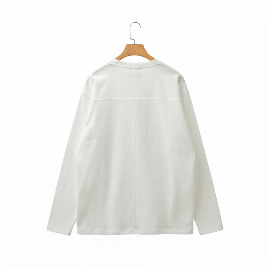 Long Sleeve Henley T Shirt - White - Fabric Detail