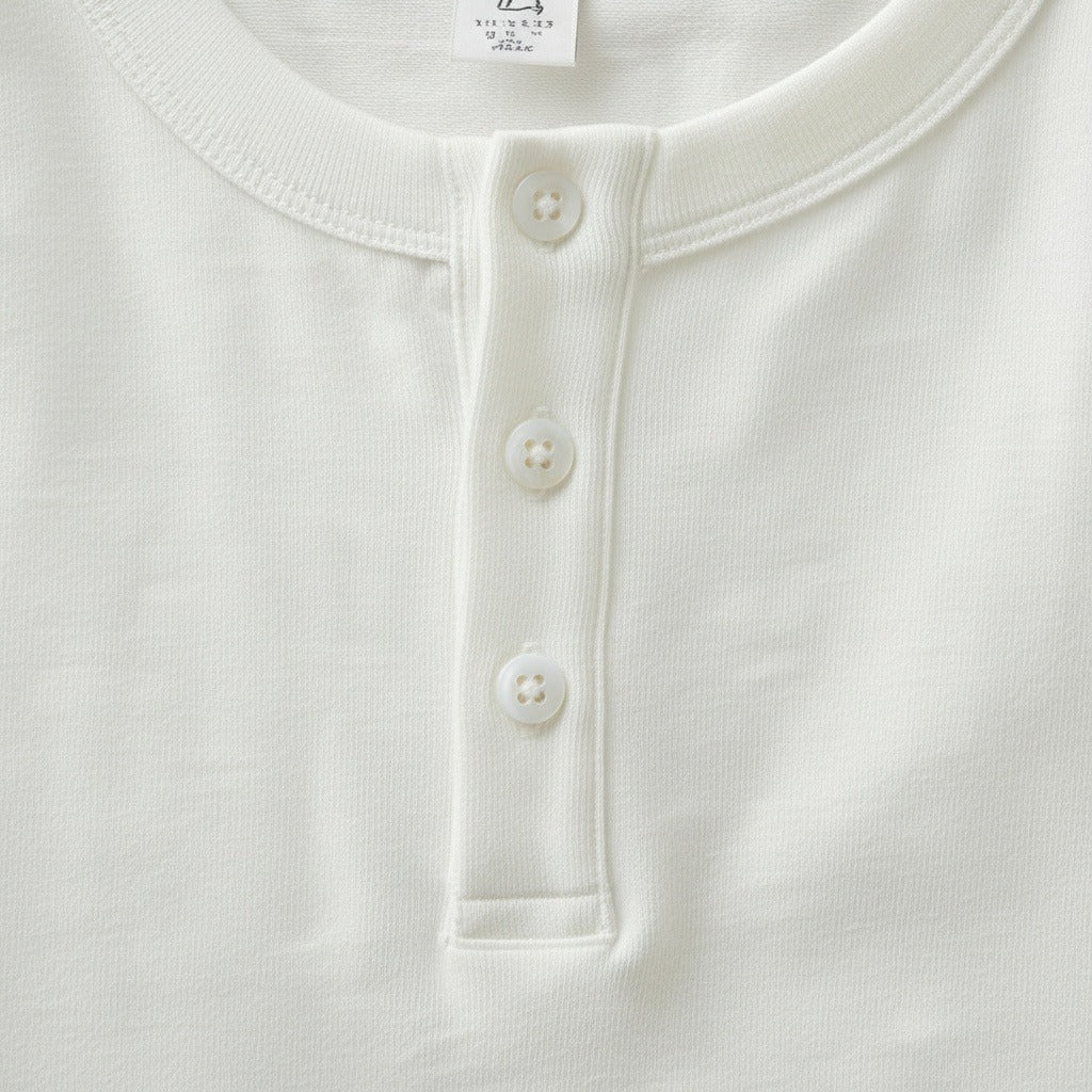 Long Sleeve Henley T Shirt - White - Texture Close Up