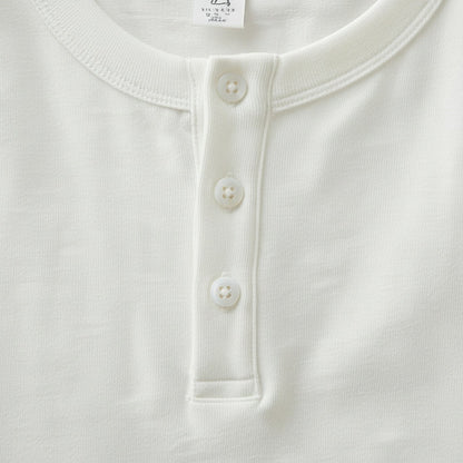 Long Sleeve Henley T Shirt - White - Texture Close Up