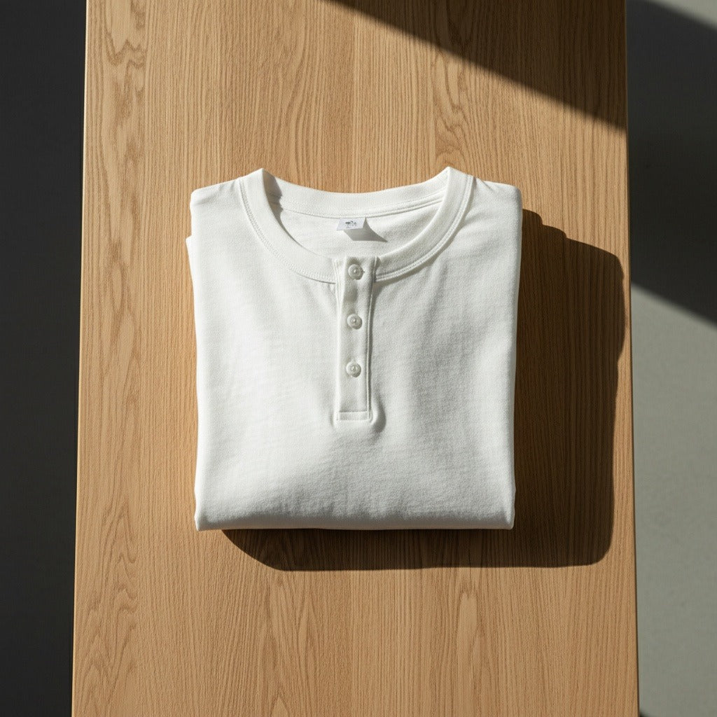 Long Sleeve Henley T Shirt - White - Lifestyle Inspiration