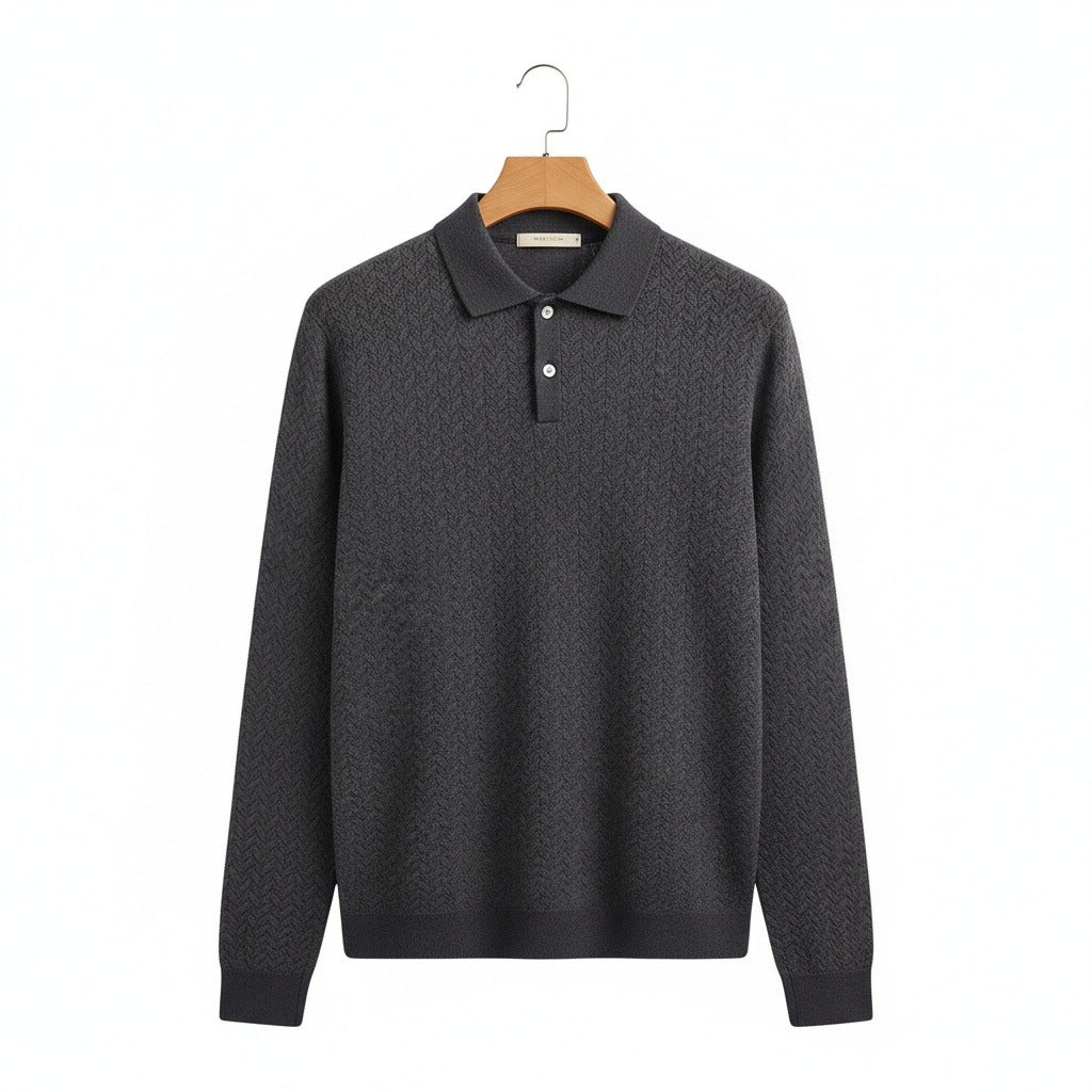Long Sleeve Textured Shirt - Charcoal - Front View