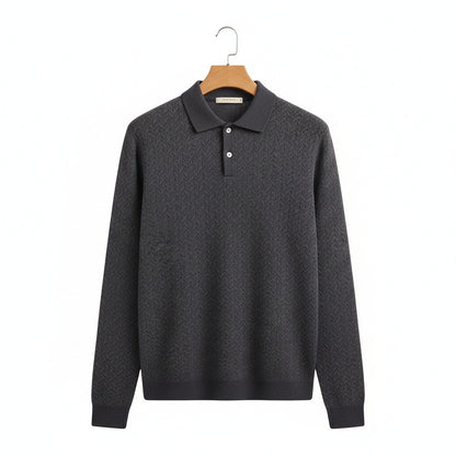 Long Sleeve Textured Shirt - Charcoal - Front View