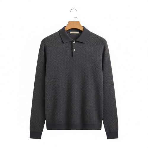 Long Sleeve Textured Shirt - Charcoal - Front View