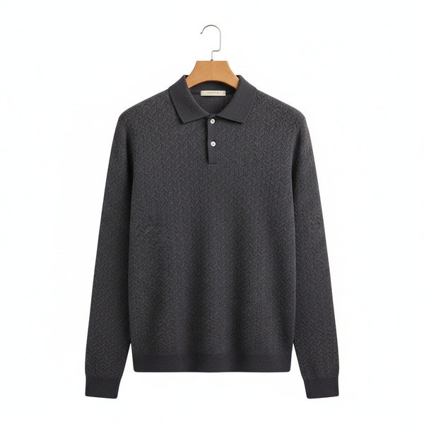 Long Sleeve Textured Shirt - Charcoal - Front View