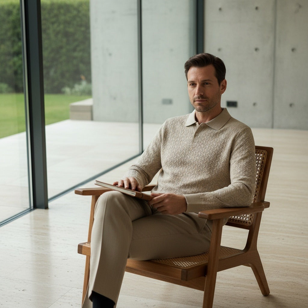 Long Sleeve Textured Shirt - Oatmeal - Side Profile