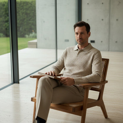 Long Sleeve Textured Shirt - Oatmeal - Side Profile