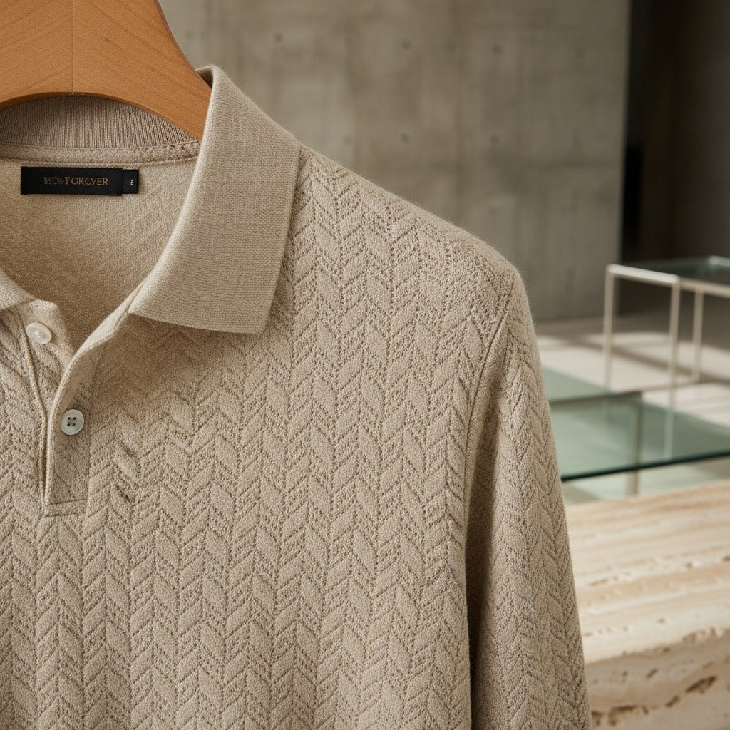 Long Sleeve Textured Shirt - Oatmeal - Back View