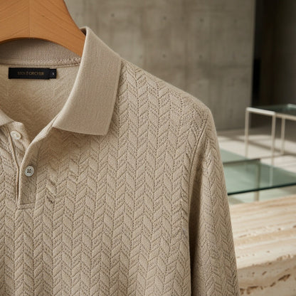 Long Sleeve Textured Shirt - Oatmeal - Back View