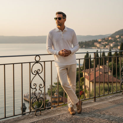 Long Sleeve Textured Shirt - Snow - Angled Shot