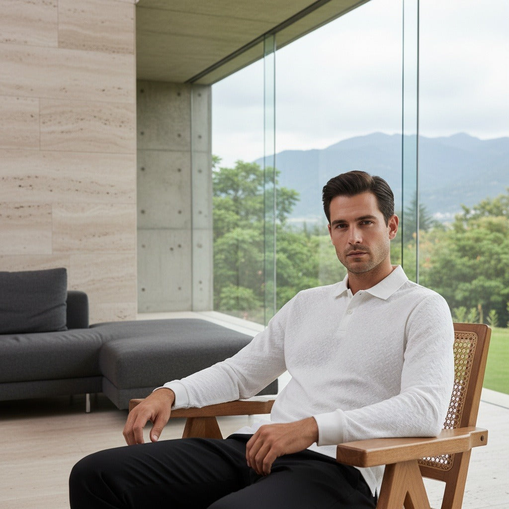 Long Sleeve Textured Shirt - Snow - Side Profile
