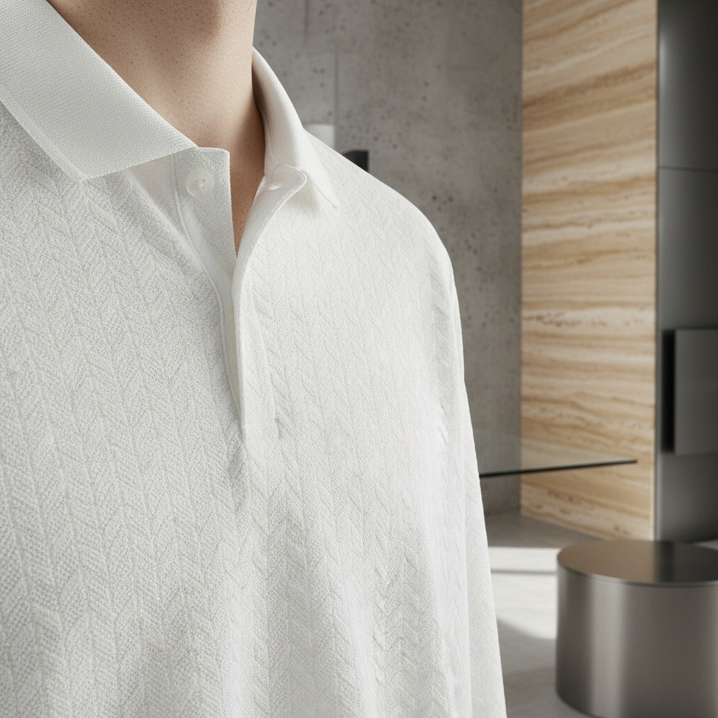 Long Sleeve Textured Shirt - Snow - Back View
