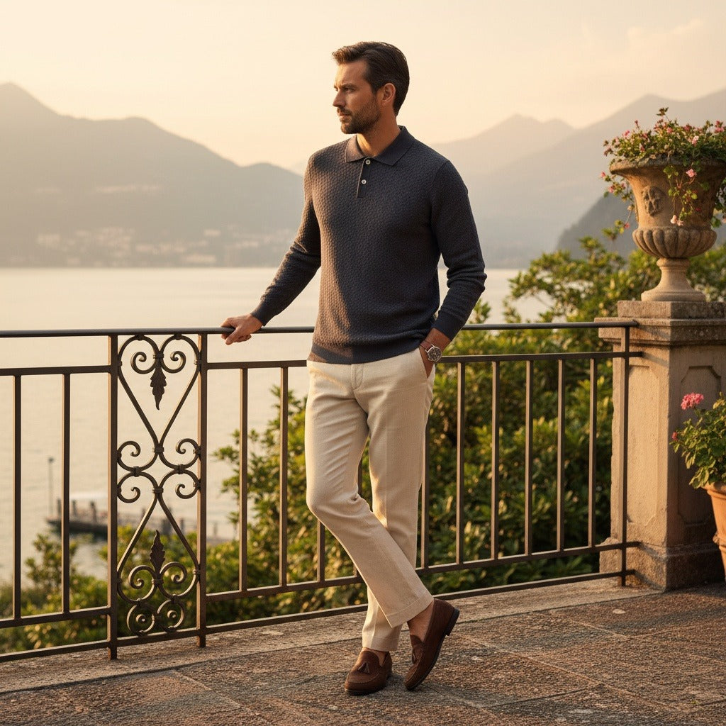 Long Sleeve Textured Shirt - Charcoal - Angled Shot