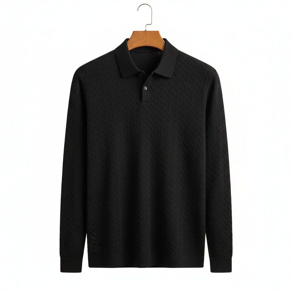 Long Sleeve Textured Shirt - Ebony - Front View