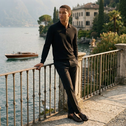 Long Sleeve Textured Shirt - Ebony - Angled Shot