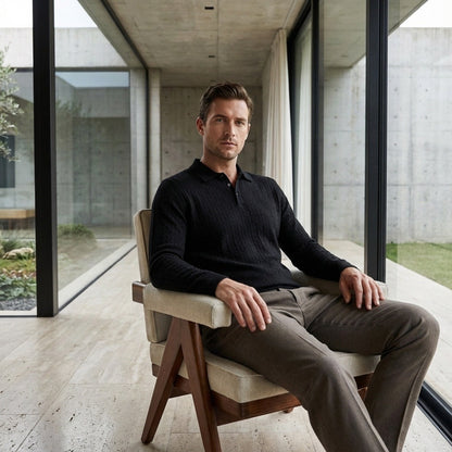 Long Sleeve Textured Shirt - Ebony - Side Profile