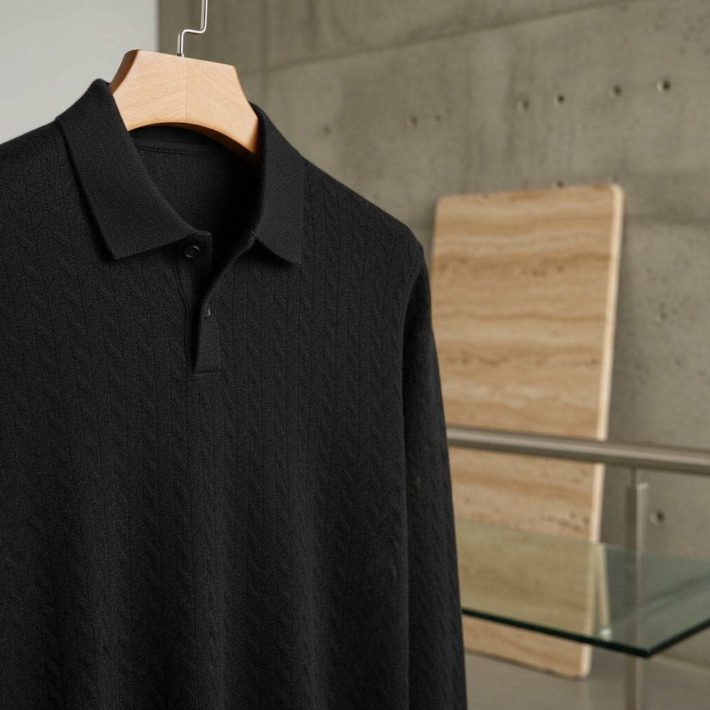Long Sleeve Textured Shirt - Ebony - Back View