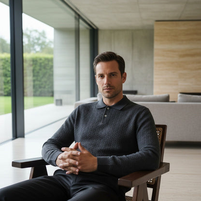 Long Sleeve Textured Shirt - Charcoal - Side Profile