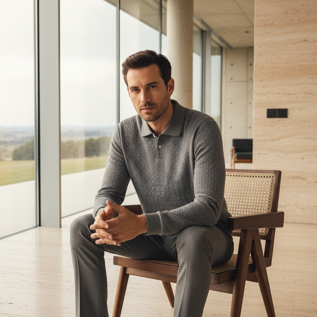 Long Sleeve Textured Shirt - Stone - Side Profile