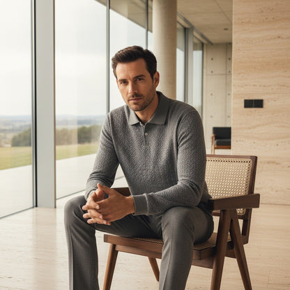 Long Sleeve Textured Shirt - Stone - Side Profile