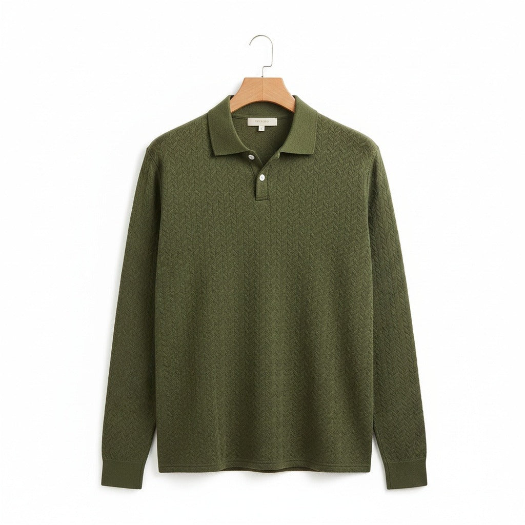 Long Sleeve Textured Shirt - Moss - Front View