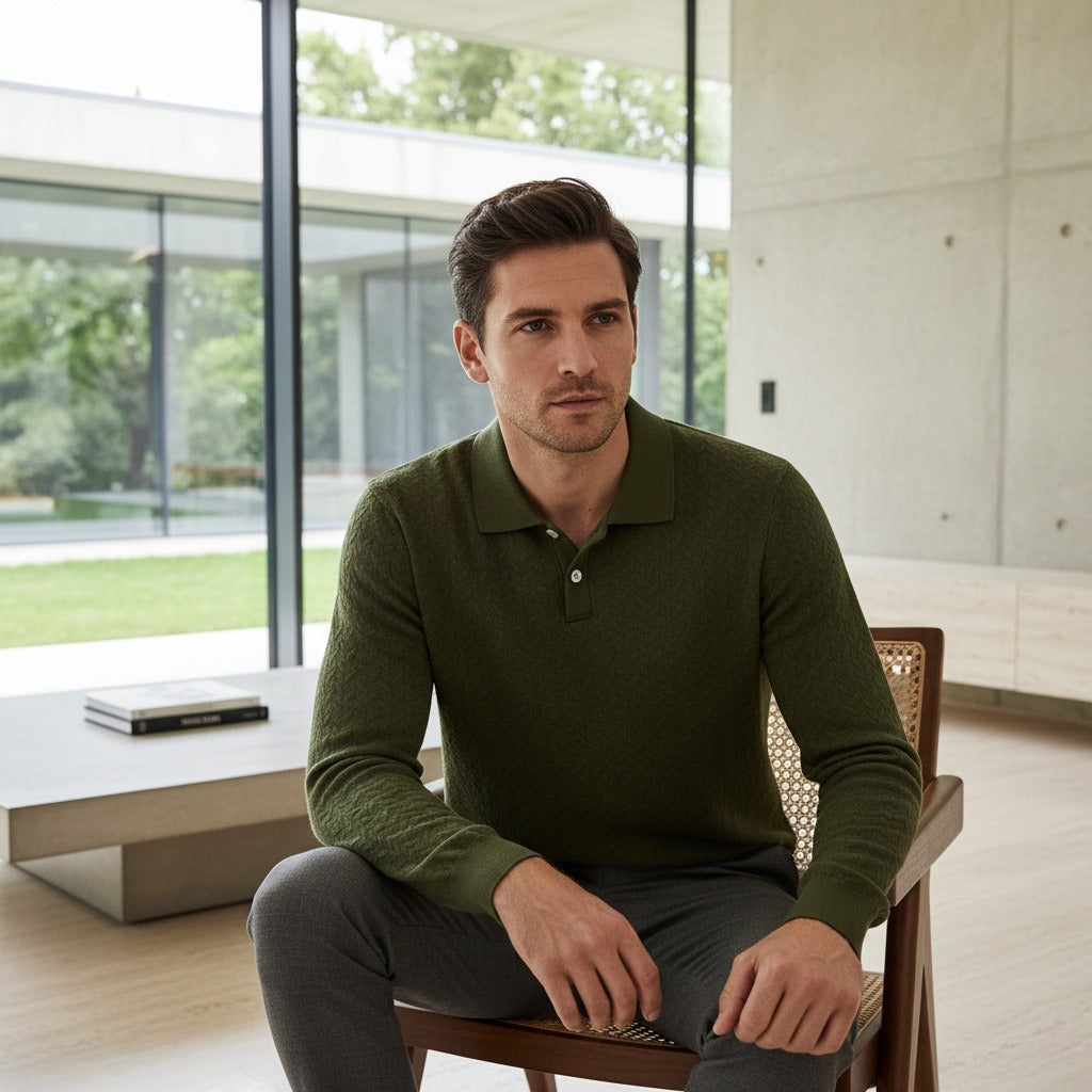 Long Sleeve Textured Shirt - Moss - Side Profile
