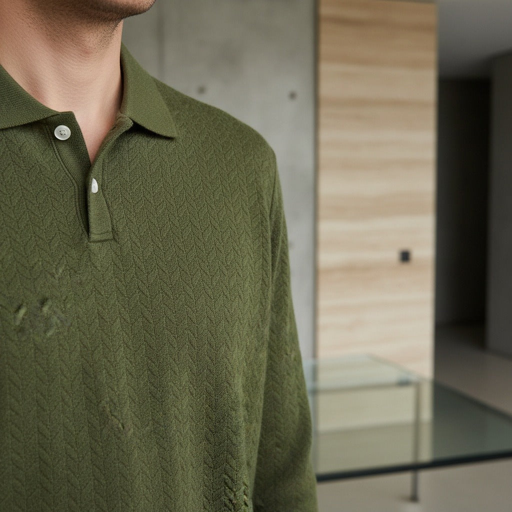 Long Sleeve Textured Shirt - Moss - Back View
