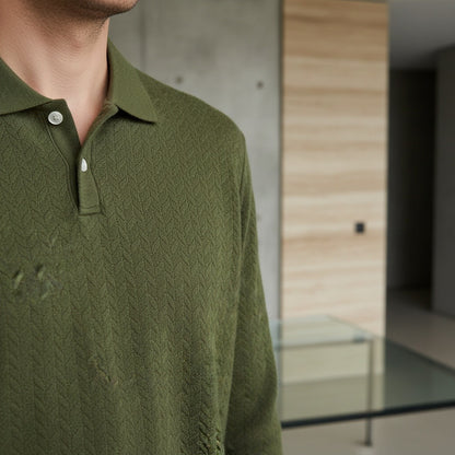 Long Sleeve Textured Shirt - Moss - Back View