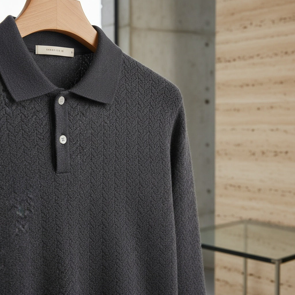 Long Sleeve Textured Shirt - Charcoal - Back View